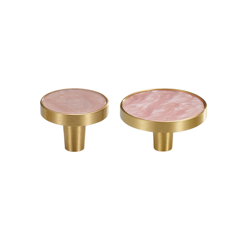Prisma Solid Brass & Acrylic Round Knob | Satin Brass & Marbled Pink