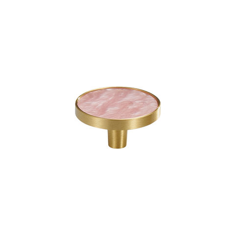 Prisma Solid Brass & Acrylic Round Knob | Satin Brass & Marbled Pink