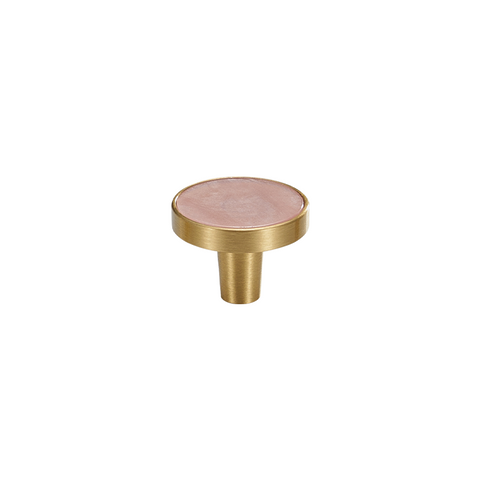 Prisma Solid Brass & Acrylic Round Knob | Satin Brass & Marbled Pink