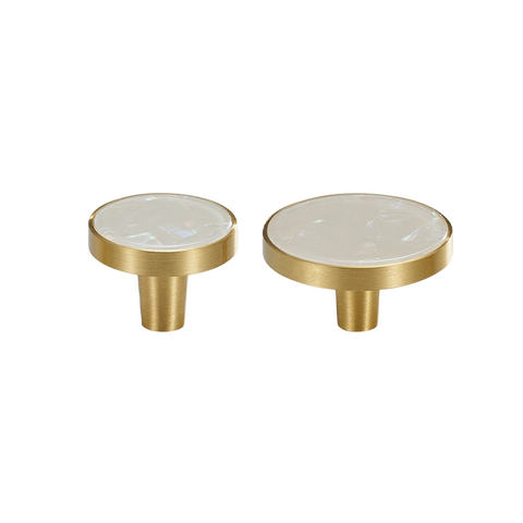 Prisma Solid Brass & Acrylic Round Knob | Satin Brass & Speckled White