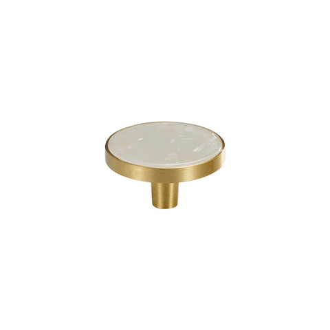 Prisma Solid Brass & Acrylic Round Knob | Satin Brass & Speckled White