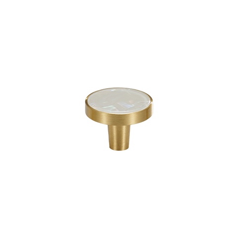 Prisma Solid Brass & Acrylic Round Knob | Satin Brass & Speckled White
