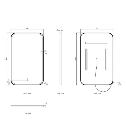 NEWPORT LED Soft Square Metal Frame Mirror 1200x750mm Matte White