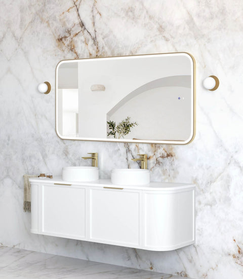 NEWPORT LED Soft Square Metal Frame Mirror 1500x750mm Brushed Gold