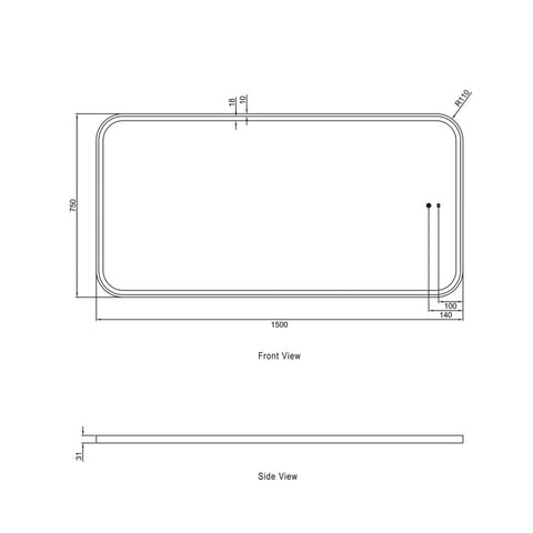NEWPORT LED Soft Square Metal Frame Mirror 1500x750mm Matte Black