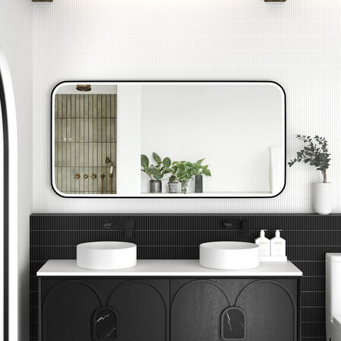 NEWPORT LED Soft Square Metal Frame Mirror 1500x750mm Matte Black