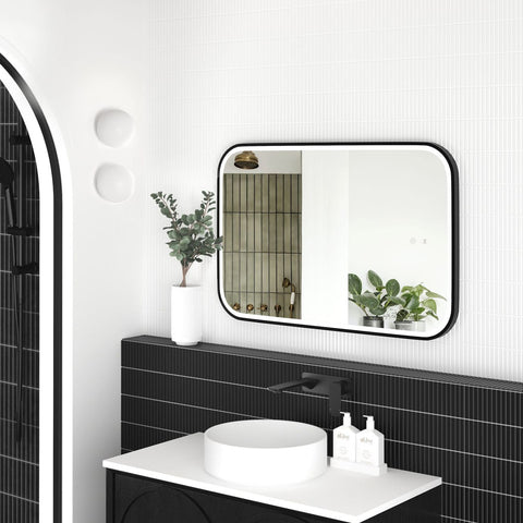 NEWPORT LED Soft Square Metal Frame Mirror 900x600mm Matte Black