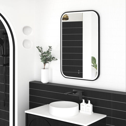 NEWPORT LED Soft Square Metal Frame Mirror 900x600mm Matte Black