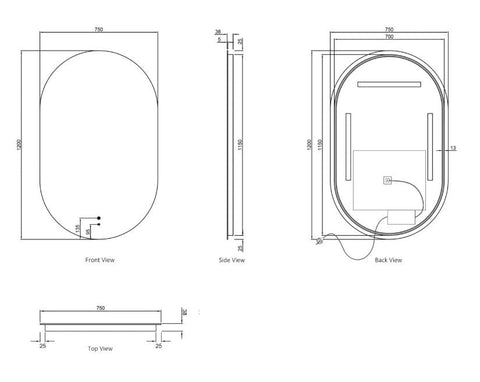 NOOSA LED Oval Frameless Mirror 1200x750mm