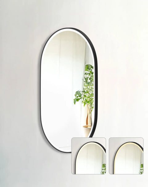 NOOSA LED Oval Metal Frame Mirror 1200x750mm Matte Black