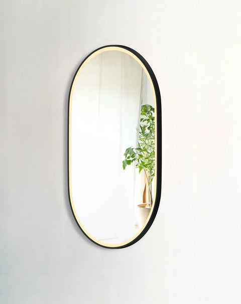 NOOSA LED Oval Metal Frame Mirror 1200x750mm Matte Black