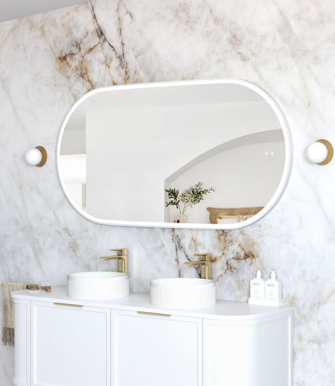 NOOSA LED Oval Metal Frame Mirror 1500x750mm Matte White