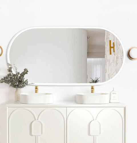 NOOSA LED Oval Metal Frame Mirror 1500x750mm Matte White