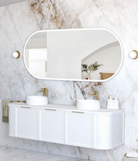 NOOSA LED Oval Metal Frame Mirror 1800x750mm Matte White
