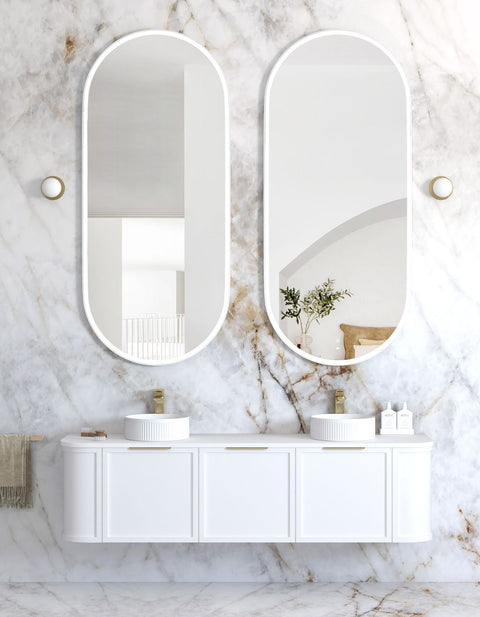 NOOSA LED Oval Metal Frame Mirror 1800x750mm Matte White