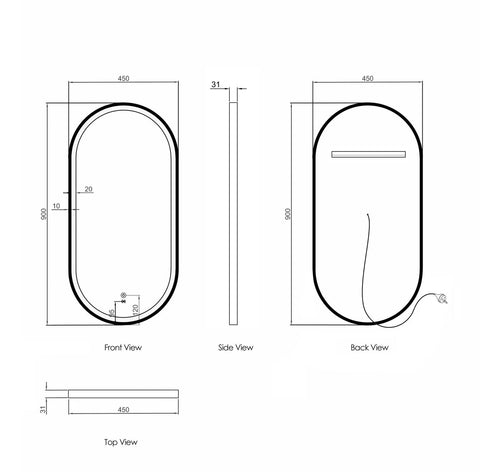 NOOSA LED Oval Metal Frame Mirror 900x450mm Matte Black