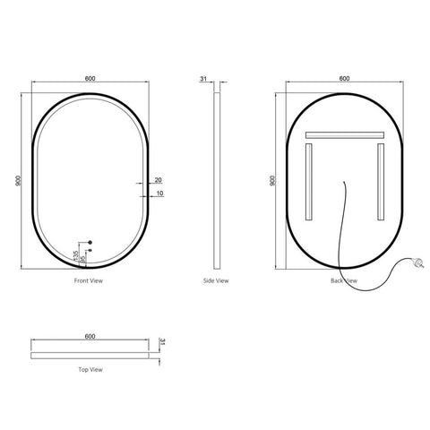 NOOSA LED Oval Metal Frame Mirror 900x600mm Brushed Gold