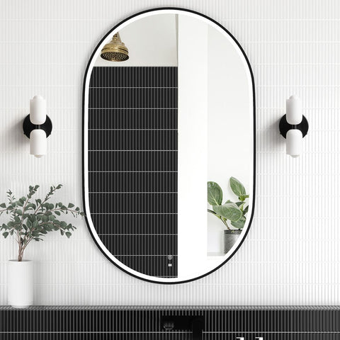 NOOSA LED Oval Metal Frame Mirror 900x600mm Matte Black