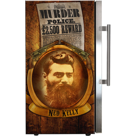 Ned Kelly Themed Alfresco Bar Fridge With Led Strip Lights, Lock and LOW E Glassed - Model SC88-SS-NED