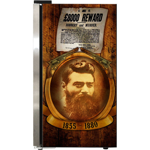 Ned Kelly Themed Alfresco Bar Fridge With Led Strip Lights, Lock and LOW E Glassed - Model SC88-SS-NED