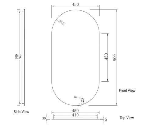 Noosa Led Mirror 900x450mm Oval Daylight 6000K