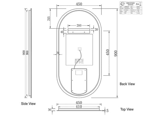 Noosa Led Mirror 900x450mm Oval Daylight 6000K