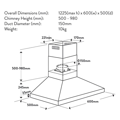 Omega 60cm Canopy Rangehood