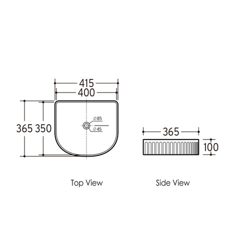 Archie Above Counter Center Waste Basin 415x365mm Matte Black