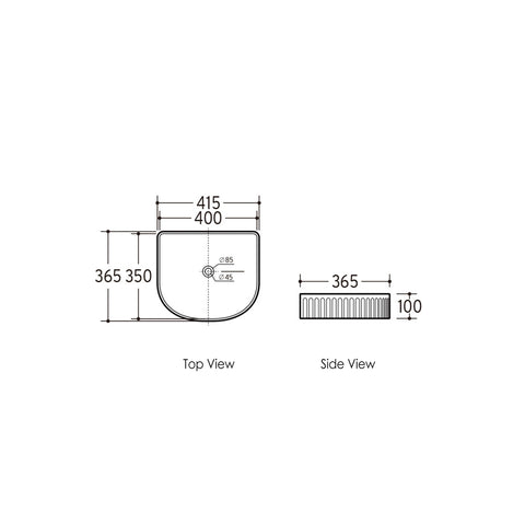 Archie Above Counter Center Waste Basin 415x365mm Gloss White
