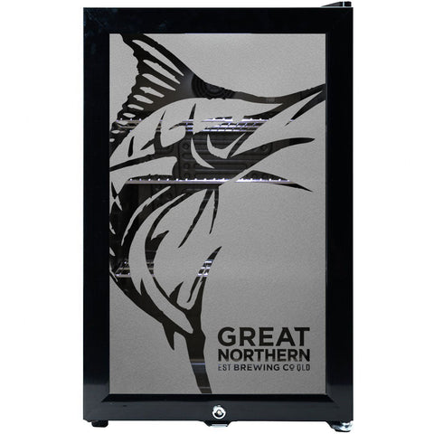 Great Northern Original Branded Glass Door Bar Fridge With Cool Frosted Door Logo - Model SC70-B-GNBC-ORIG