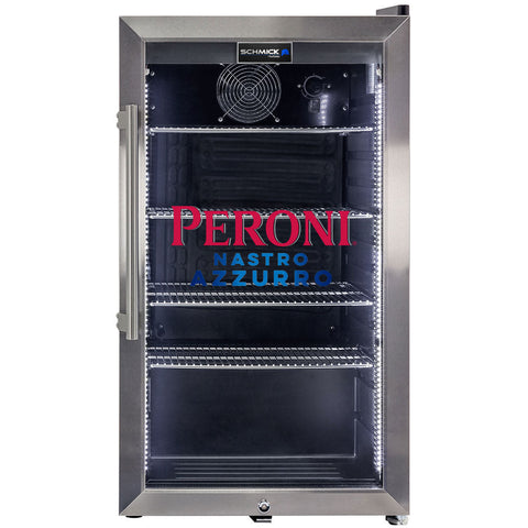Peroni Themed Alfresco Bar Fridge With Led Strip Lights, Lock and LOW E Glassd - Model SC88-SS-PERONI