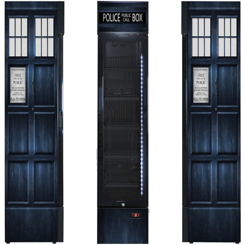 Branded Skinny Upright Bar Fridge With Police Box Design - Model SS-P160FA-PB