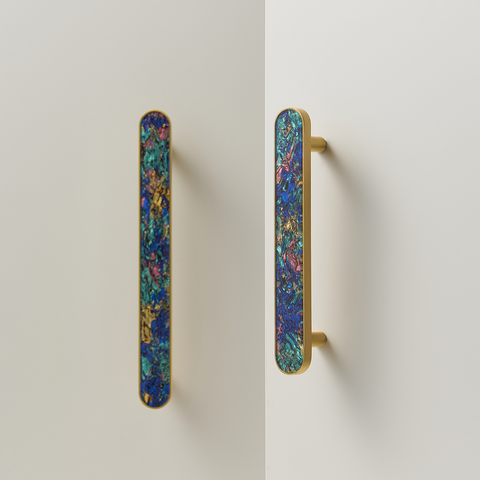 Prisma Solid Brass & Acrylic Round Handle | Satin Brass & Coral
