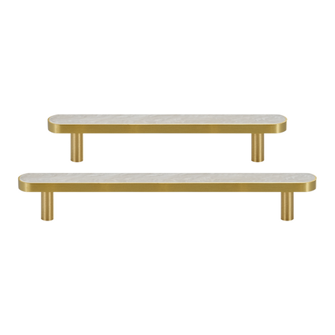 Prisma Solid Brass & Acrylic Round Handle | Satin Brass & Marbled White