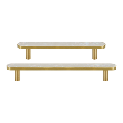 Prisma Solid Brass & Acrylic Round Handle | Satin Brass & Speckled White