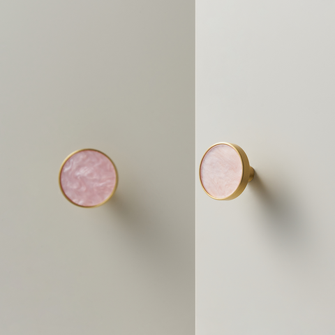 Prisma Solid Brass & Acrylic Round Knob | Satin Brass & Marbled Pink