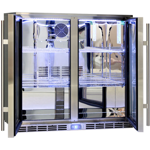 Alfresco Glass Twin Door Bar Refrigerator With Outdoor IP24 Rating with LOW E Glass - Model GSP2H-SS