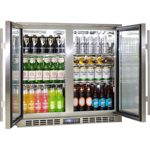 Rhino Stainless Steel 2 Door Heated Glass Bar Fridge - Model SG2H-HD