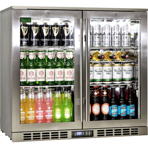 Rhino Stainless Steel 2 Door Heated Glass Bar Fridge - Model SG2H-HD