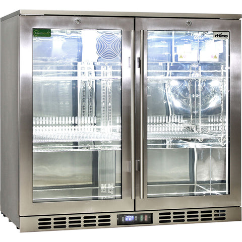 Rhino Stainless Steel 2 Door Heated Glass Bar Fridge - Model SG2H-HD