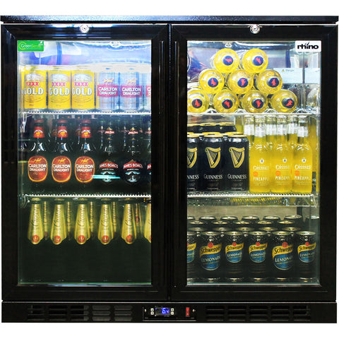 Rhino Night Club Commercial Multi Light Coloured Black 2 Door Bar Fridge - Model SG2H-NC