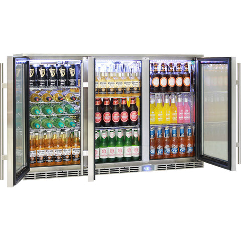 Rhino Glass 3 Door Alfresco Outdoor Bar Fridge All Stainless Energy Efficient Alfresco 330L - Model GSP3H-SS