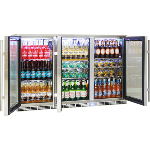Rhino Glass 3 Door Alfresco Outdoor Bar Fridge All Stainless Energy Efficient Alfresco 330L - Model GSP3H-SS