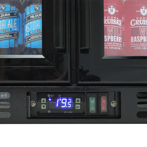 Commercial Under Bench Quiet Running Black Glass Double Door Bar Fridge Energy Efficient - Model SG2H-BQ