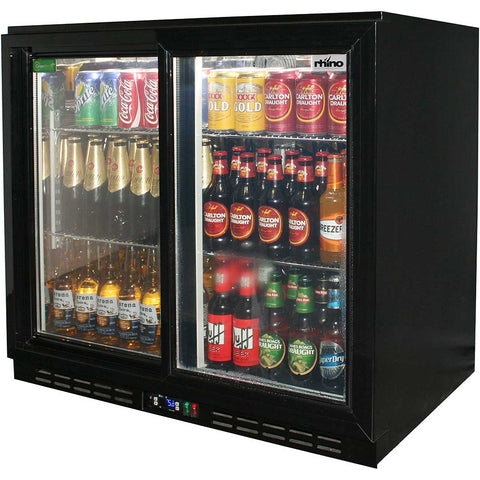 Rhino Black Glass Sliding Under Bench 2 Door Bar Fridge Energy Efficient LG Compressor - Model SG2S-B