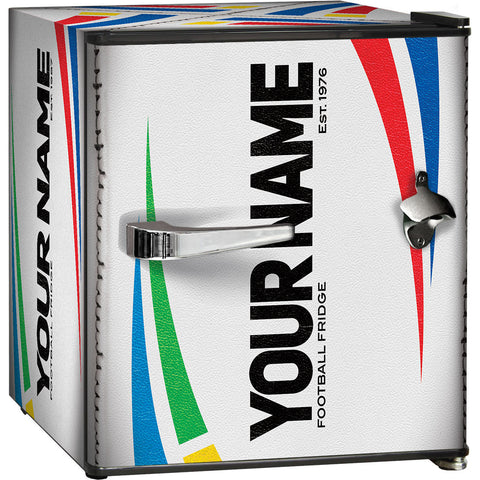 Retro Rugby Design Vintage Mini Bar Fridge With Opener - 6 Colour Ways to Choose from - Add Your Own Name - Model BC46B-RET-RUGBY