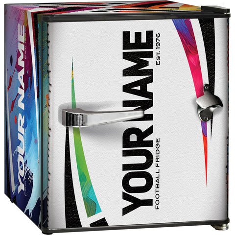 Retro Rugby Design Vintage Mini Bar Fridge With Opener - 6 Colour Ways to Choose from - Add Your Own Name - Model BC46B-RET-RUGBY
