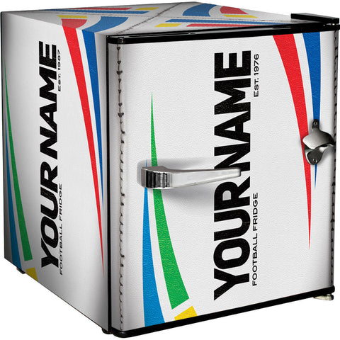 Retro Rugby Design Vintage Mini Bar Fridge With Opener - 6 Colour Ways to Choose from - Add Your Own Name - Model BC46B-RET-RUGBY