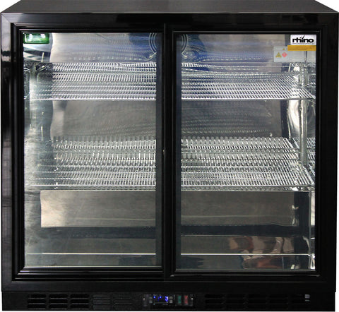 Rhino Black Glass Sliding Under Bench 2 Door Bar Fridge Energy Efficient LG Compressor - Model SG2S-B