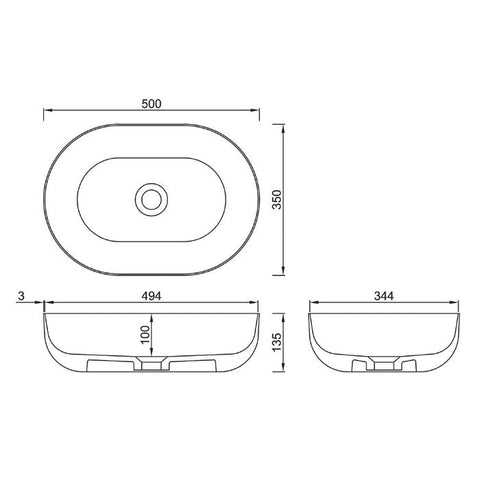 PORTOFINO Basin Matte White (Oval: 500X345X135)